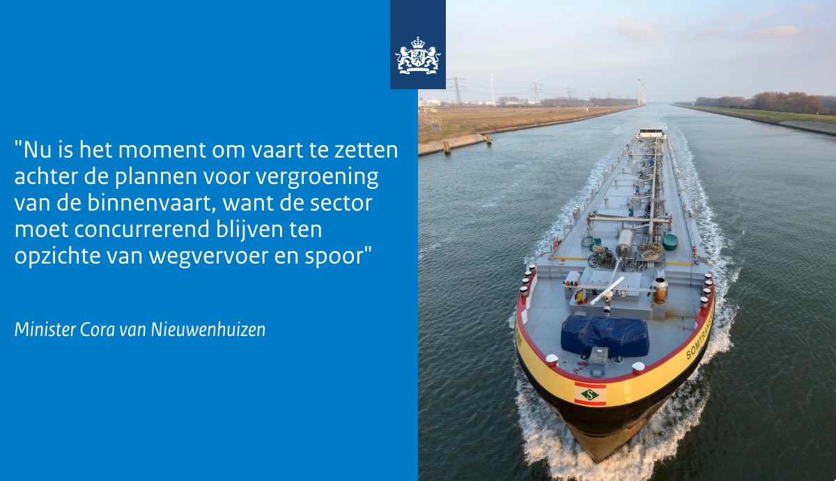 Ook de binnenvaart gaat verder vergroenen. 20% minder CO2-uitstoot in 2030 en klimaatneutraal in 2050: rijksoverheid.nl/actueel/nieuws…