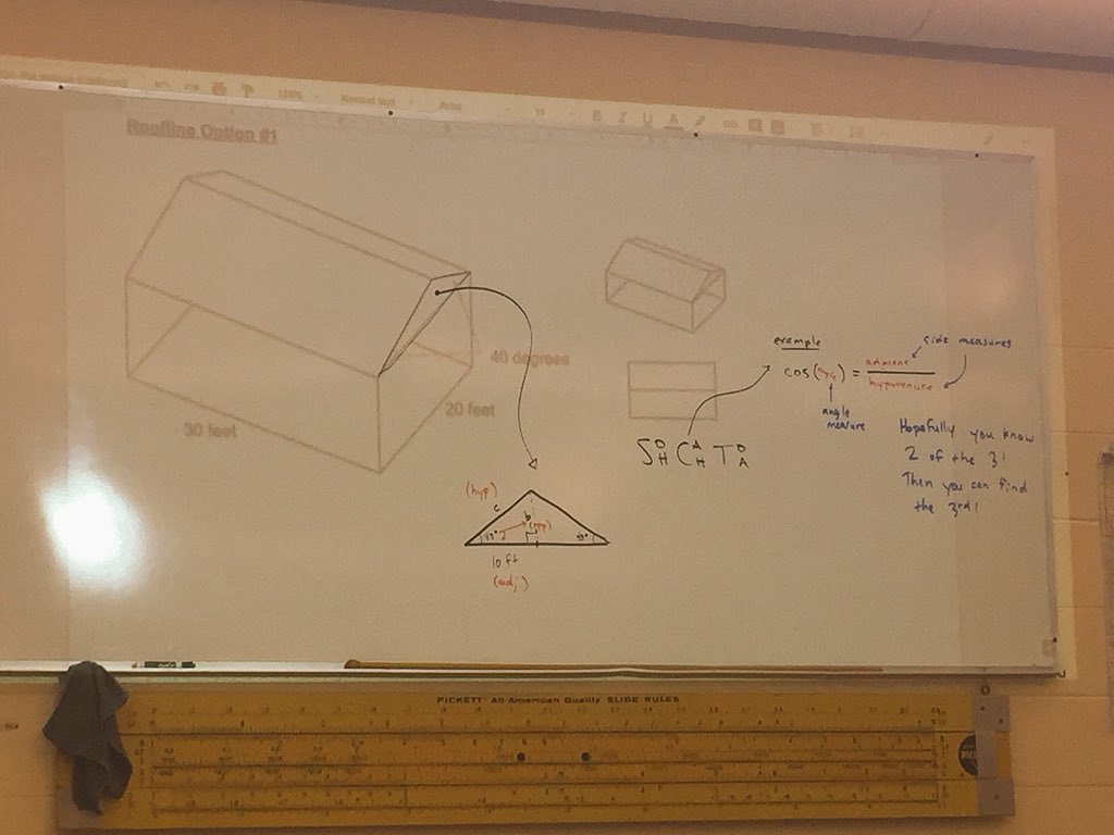 We’re so lucky to have this guy at Alburnett! @FancyFormOfOne has such incredible passion for his craft.

The outdoor pavilion team teamed with pre-calc to identify the amount of material for roofing through intense right triangle trigonometry. Thanks, Mr. G!