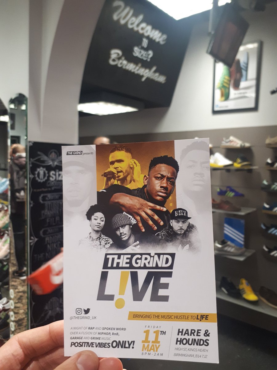 Thanks to <a href="/sizeofficial/">size?</a> for supporting! Friday 11th May. The Grind Live at <a href="/hareandhounds/">Hare & Hounds Birmingham</a> #thegrindlive2018 #thegrindlive #livemusicbirmingham #birmingham #fulllivebans #rap #hiphop #grime #garage