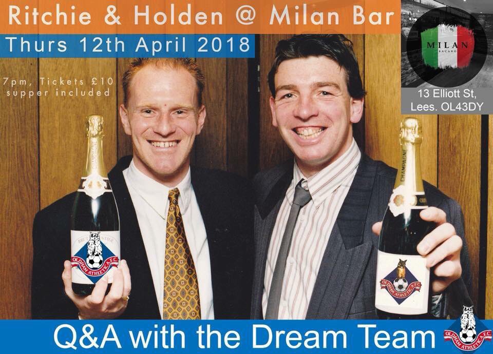 #oldham #rickholden #Andyritchie #oafc #legends at @MilanBarLees  tonight from 7pm tickets on the door @Oldham_Hour #saddleworth