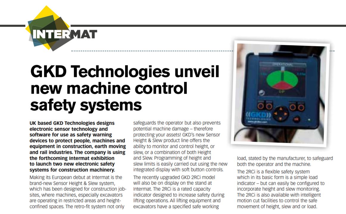gkdtechnologies's tweet image. GKD in the news again!  We made it into the Intermat 2018​ Preview in Plant &amp;amp; Civil Engineer​ magazine. @intermatparis @PlantandCivil 
#innovation #machineguidance #safetysystems