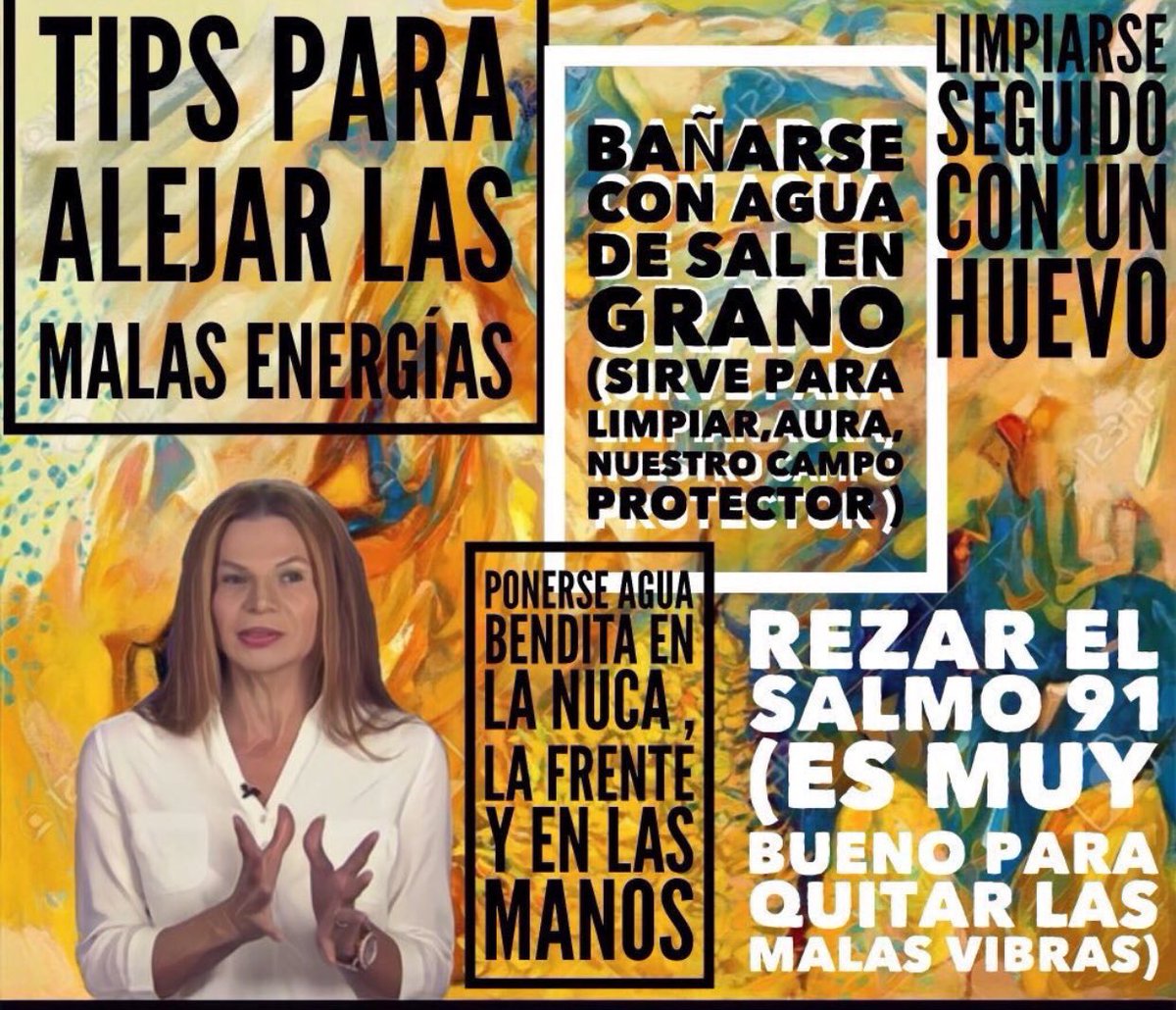 Lazarit75's tweet photo. Fáciles de realizar y muy efectivos #MhoniTips @mhonividente para alejar las malas energías #FelizJueves #JuevesdeMhoni https://t.co/kyP3Ei4iHt