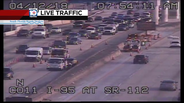 DISABLED CAR: I-95 SB & SR-112. A left express lane is blocked. #TRAFFIC #MIAMI https://t.co/IUbbi7tjYe