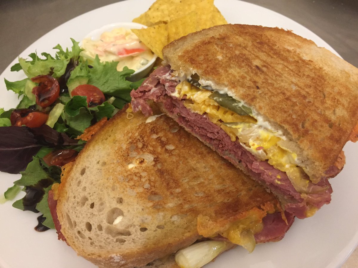 kitstockbridge's tweet photo. Lunch favourite with our diners today is a loaded pastrami, cheese, pickled gherkin, mustard &amp; spring onion herb cream cheese toastie monster! https://t.co/W2nhT3lAsy