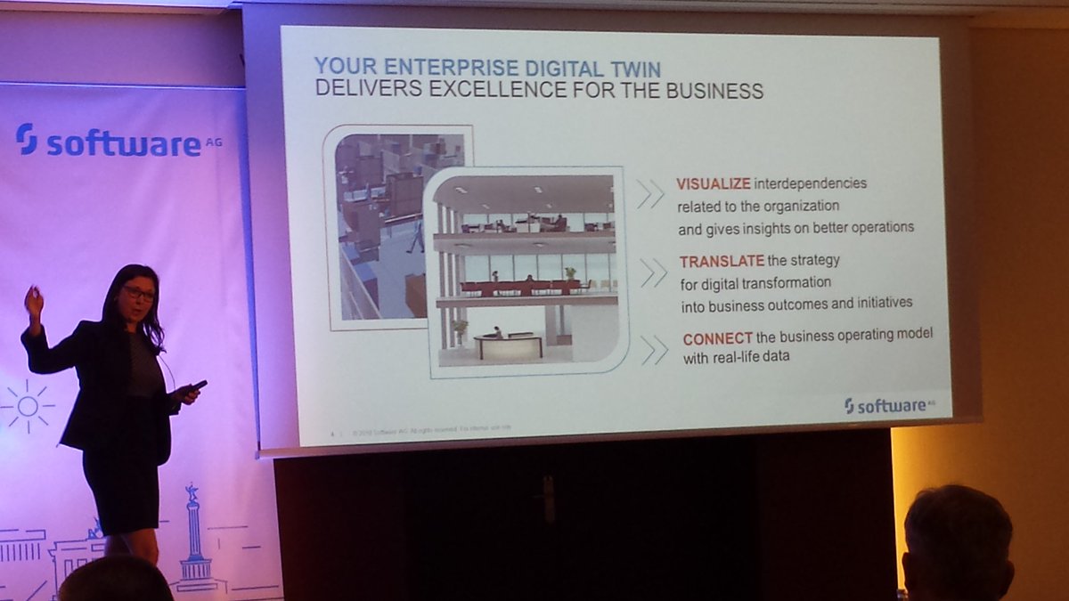 ElkeBastian's tweet photo. Do you know what an Enterprise Digital Twin is? Josèphe Blondaut explains at #IUG18. #manageYourDigitalFuture with #ARIS10 https://t.co/T1O2DwOzAW