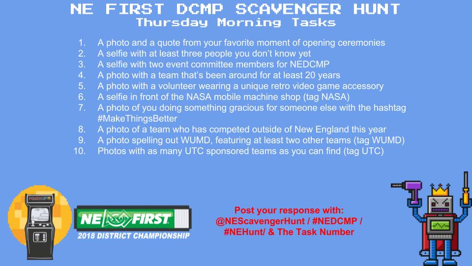 Here's today's ten morning #NEHunt tasks! Happy hunting! #omgrobots #NEDCMP #WeAreNE