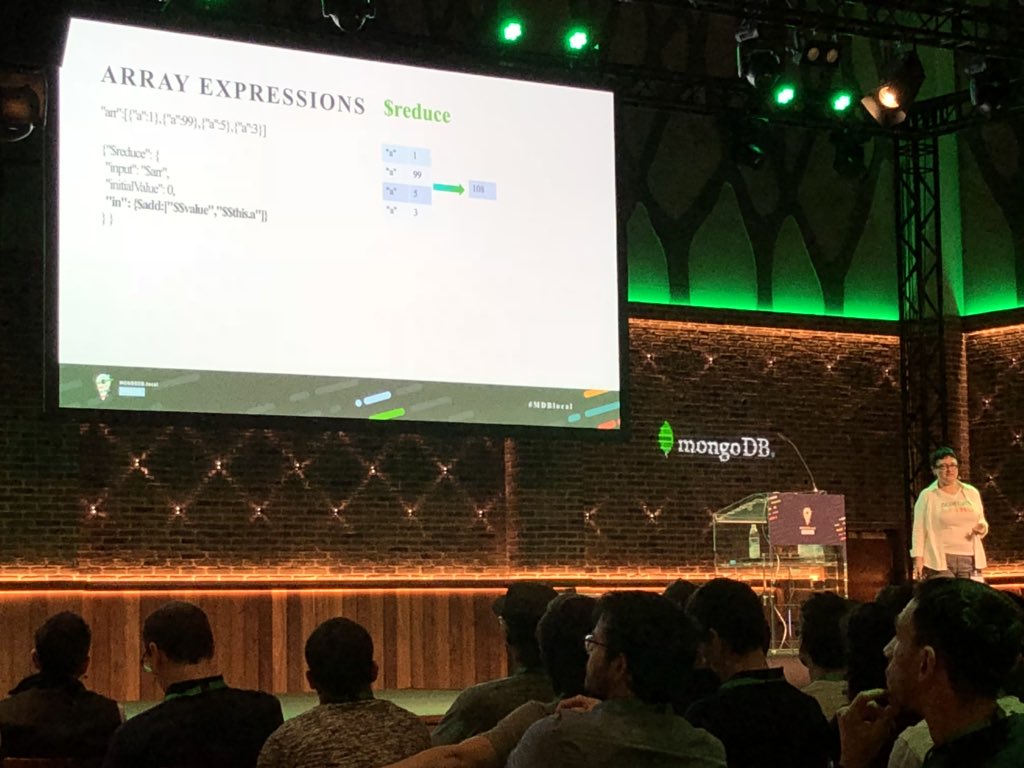 BDultinger's tweet image. There is a lot with #MongoDB #AggregationFramework lile $map and $reduce - @asya999 giving some #great #insight on #howtouse #MDBlocal #Munich