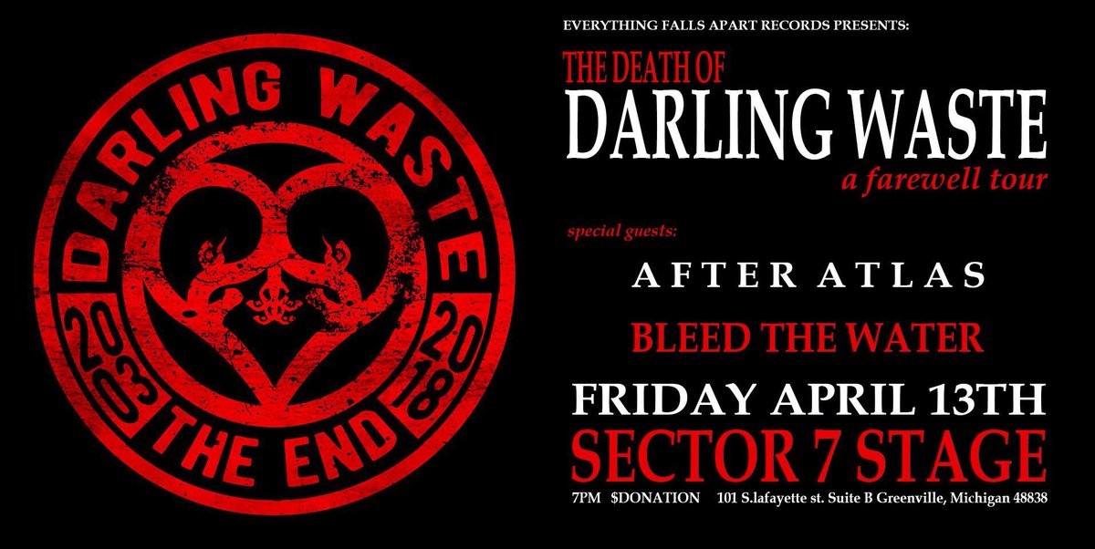 efarecords's tweet photo. This #FridayThe13th in #Greenville #Michigan at the #Sector7Stage inside of #everythingfallsapartrecords with @BleedTheWater1 ,@afieldofwiresmi ,#afteratlas, and @DarlingWasteCLE! https://t.co/DNZTEiPZnz