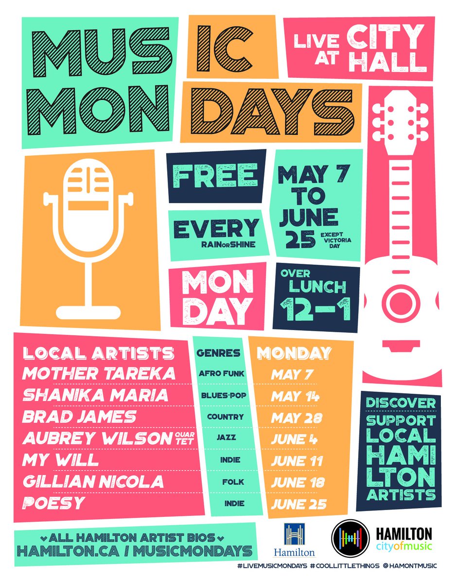 cityofhamilton's tweet photo. #LiveMusicMondays series launching this May as part of Canadian Music Week! Local artists performing LIVE outside City Hall every Monday this May &amp; June! Details: https://t.co/b8nMMjS60V #HamOnt https://t.co/XQf14zSdli