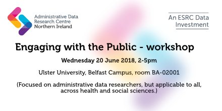 SCADR_data's tweet image. Think dissemination is enough❓Think again‼️
📢Announcing new #workshop on #publicengagement 20 June 2PM-5PM Free💰event (places limited)
Register NOW⇒ goo.gl/w9uD7k

#publicdata #datasharing #datalinkage #bigdata #adminresearch #healthresearch #socialscience #data