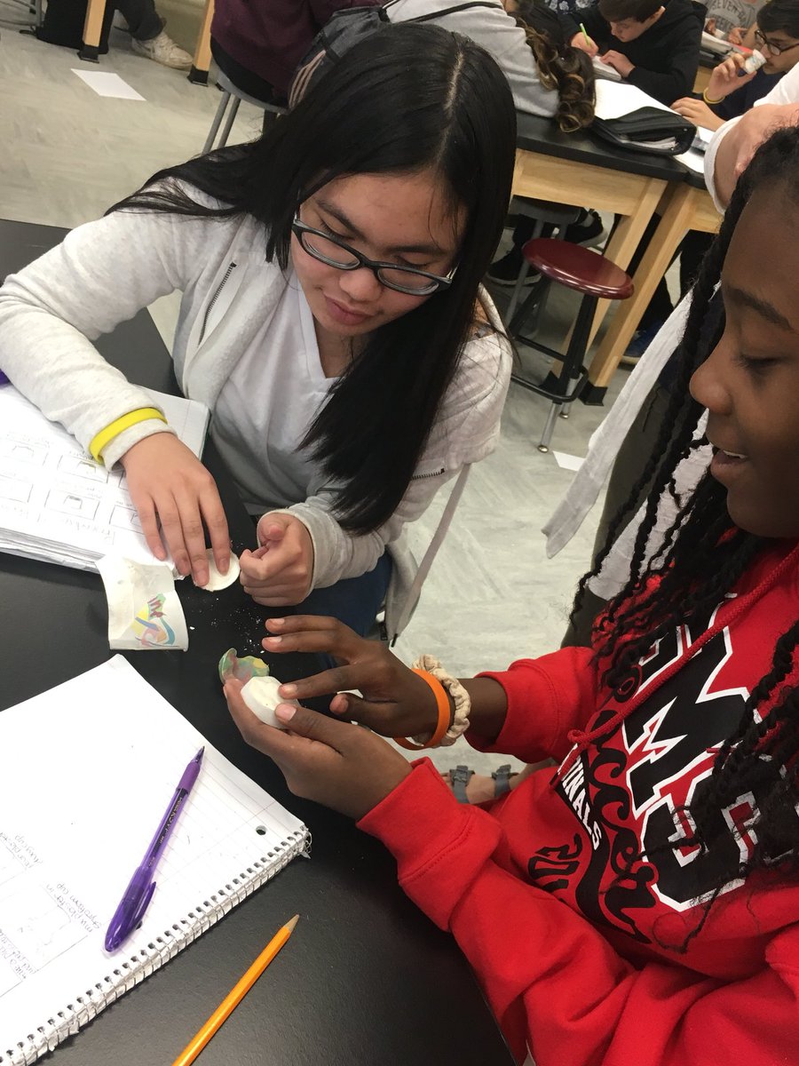 runnerkmc's tweet image. 7th graders with @STEMROX remove their clay from their mold to reveal very cool shell fossils! #inspire67