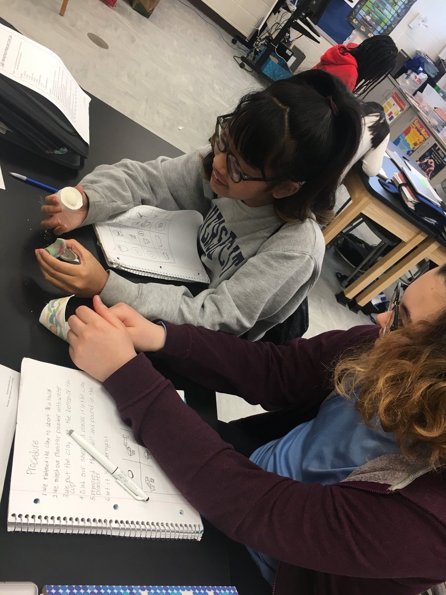 runnerkmc's tweet image. 7th graders with @STEMROX remove their clay from their mold to reveal very cool shell fossils! #inspire67
