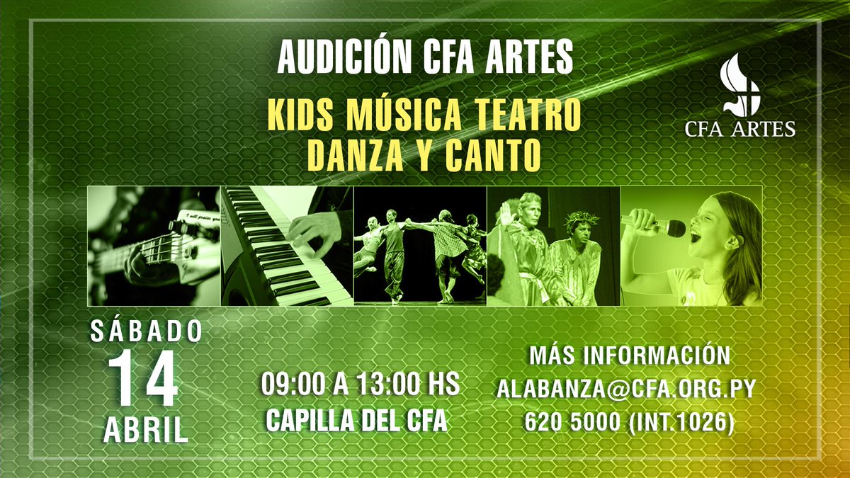 CFAMedios's tweet photo. Si queres formar parte de #CFAARTES y #CFAARTESKIDS ¡esta es tu oportunidad! Te esperamos éste sábado, en la Capilla del CFA Central. ¡Dios quiere usar tus talentos! 🎭🎤 https://t.co/qS1EjqtSsS