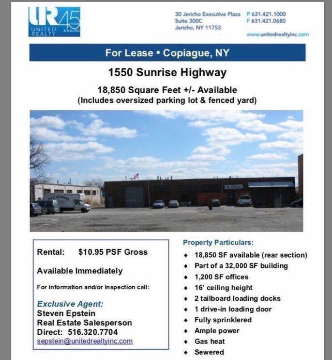 stevenepsrealty's tweet image. #Copiague  19,000 SF #Warehouse with #LoadingDocks &amp;amp; Drive-In plus #Oversize 38,000 SF Fenced &amp;amp; Gated Yard #1550SunriseHwy &amp;amp;  #130RalphAve 1st Time Offered Ideal #CarDealer #Fleet  #Construction #Engineering #StevenEpstein 516-320-7704