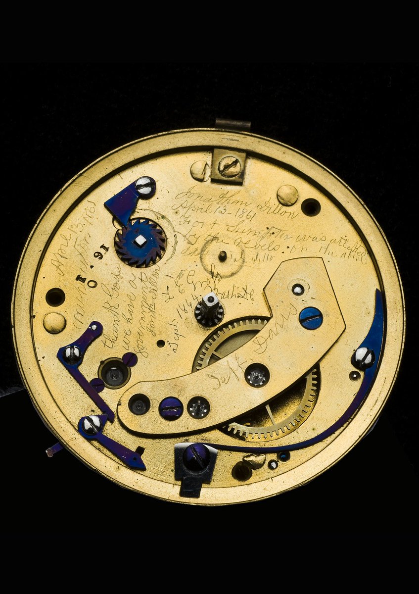 amhistorymuseum's tweet photo. Today in 1861: The Civil War begins as Confederates fire on Fort Sumter in South Carolina. Shocked, watchmaker Jonathan Dillon engraved the news into Abraham Lincoln's watch: https://t.co/WO80RJUZEs https://t.co/eVo3l2K1Ft