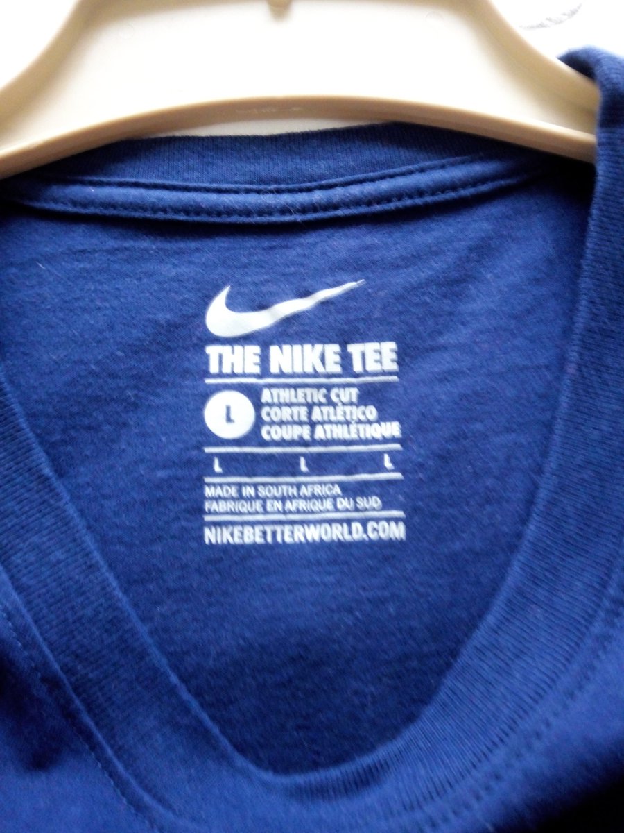 WES_Legend_4eva's tweet photo. @nikestore @Nike @nikesportswear these 2 t-shirts are both mens large. As you can see the blue one is longer which was made in South Africa. The black one is made in India. I have about 8 nike t-shirts that are made in India that I can't wear because it's too short on my stomach. https://t.co/f8e0qjQV66