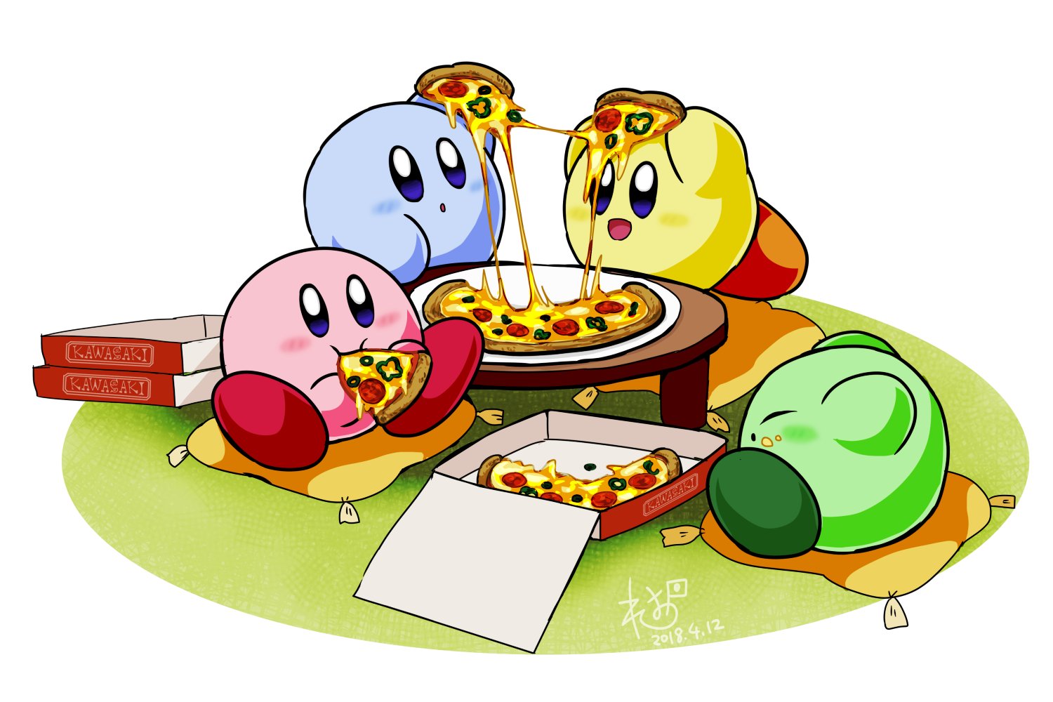 日ノ丸れお 低浮上 カービィちゃんにリプきた食べ物を食べさせる ピザ チーズがのび る ピザはみんなでワイワイ食べるのが美味しいねカービィちゃん T Co D4d9f8ib3w Twitter