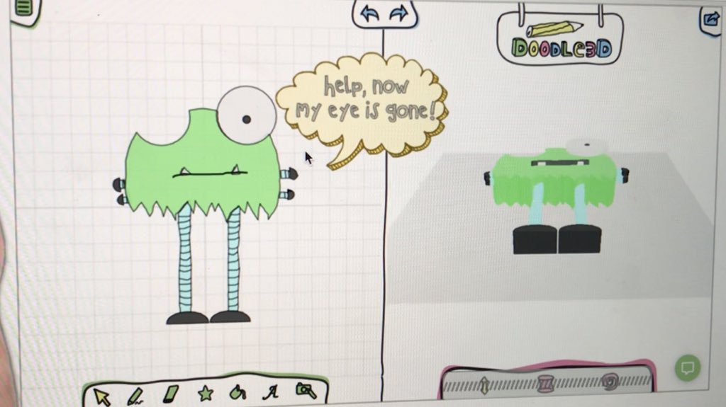 Doodle3D_app's tweet photo. Just visited the final presentation of our @UTwenteCreate student group. They researched how we can add #gamification concepts to #Doodle3DTransform. “Let’s help that poor doodle creature by redrawing his eye”. Or “Can you fix my car?”. They made a clickable demo with #invision https://t.co/rcMJS03ZTM