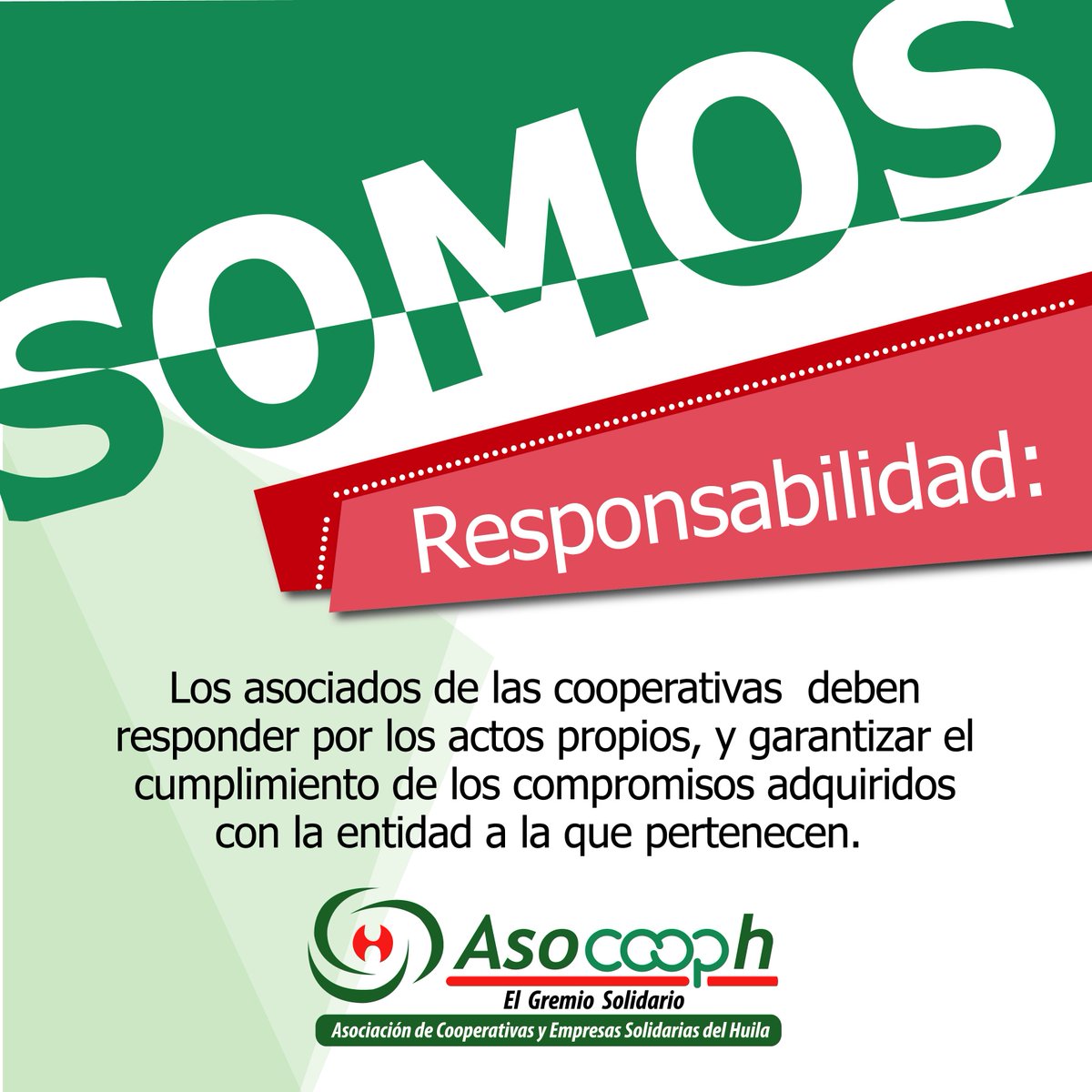 Asocooph's tweet photo. #FelizJueves Segundo valor cooperativo: La responsabilidad. #Asocooph te invita a practicarla en cada una de tus acciones. #SomosEconomíaSolidaria https://t.co/lyBGwo1nNR