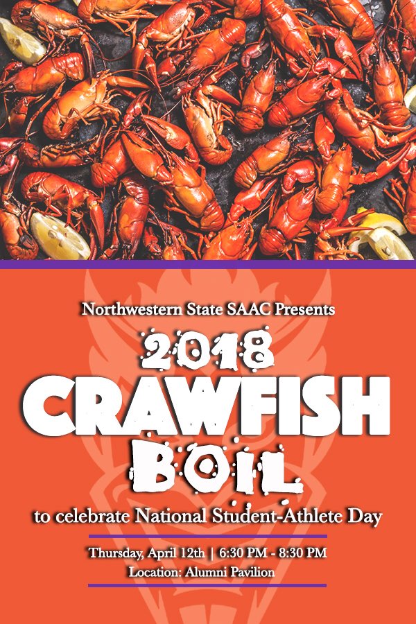 nsudemonsV4L's tweet photo. Join us for the annual @NSUDemonsSAAC Crawfish Boil tonight at 6:30pm. The boil will be held at the Alumni Pavilion, in honor of National Student-Athlete Day! https://t.co/p1WE7x1xgS