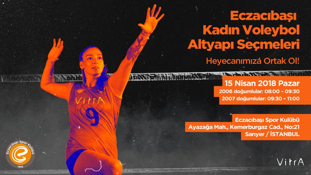 Eczacıbaşı Spor Kulübü'nün 15 Nisan Pazar günü altyapı takımları için yapacağı seçmelere, 2006 ve 2007 doğumlu sporcular katılacak. Detaylar için 👉 bit.ly/2GW4uGs #BirlikteDahaGüçlü #StrongerTogether