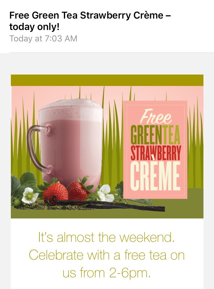 FreebiesUs_'s tweet image. FREE Green Tea Strawberry Creme drink from2-6pm today @argotea  #argotea #freebies #greentea #freestuff #GreenTeaStrawberryCreme #tea #happyspring #comegetit #thirstythursday