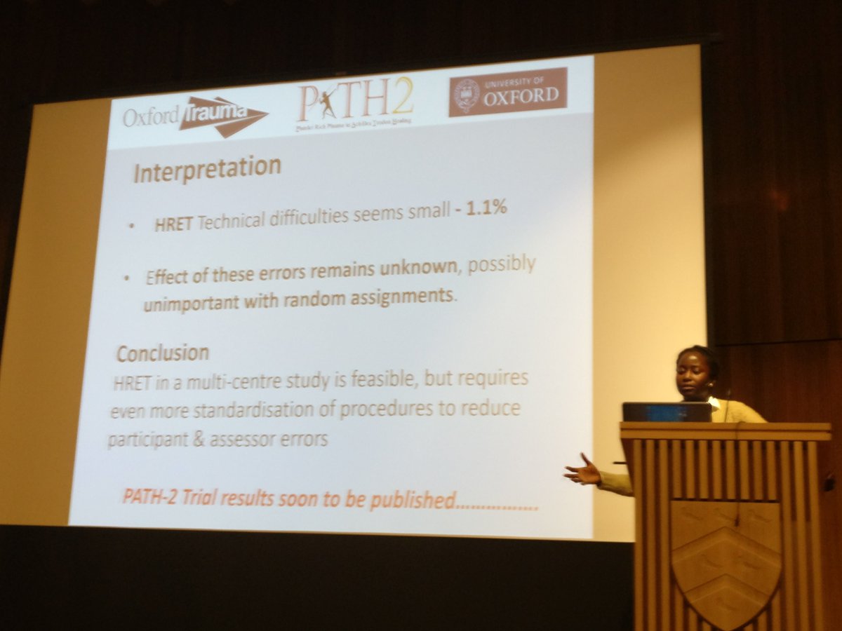 Tendon_UK's tweet photo. Great talk from young investigator Jacqueline Thompson on the objective muscle test in the path2 PRP trial. And be warned, competitive patients can cause error in your data collection! @ndorms @RRIO_news #tendonuk https://t.co/4CrCaYrT2X