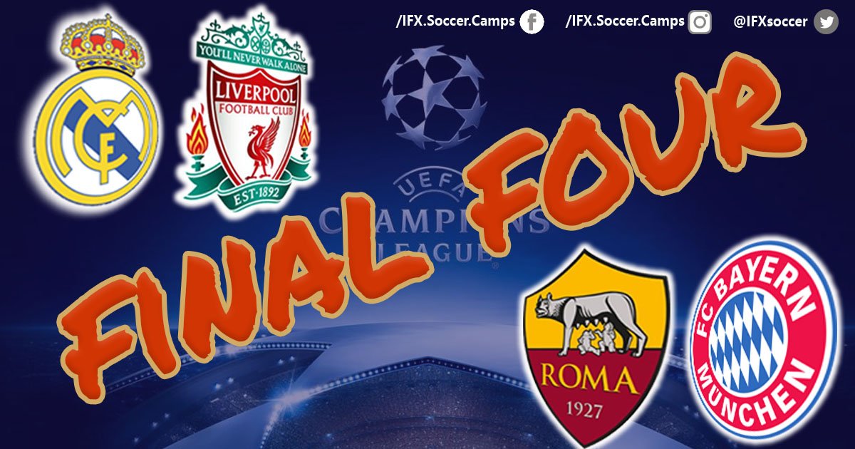 IFXsoccer's tweet photo. Road to #Kiev2018 | These are the #UCLFinal4 | which is your candidate to lift the trophy? #ASRoma, #RealMadrid @FCBayern or @LFC โฝ๐๏ธ๐โโ๏ธโฝ | 4 teams 4 top soccer destinations - Find out more about our #soccerprograms HERE https://t.co/TQgSsdfEYv https://t.co/J9lazmXMvJ