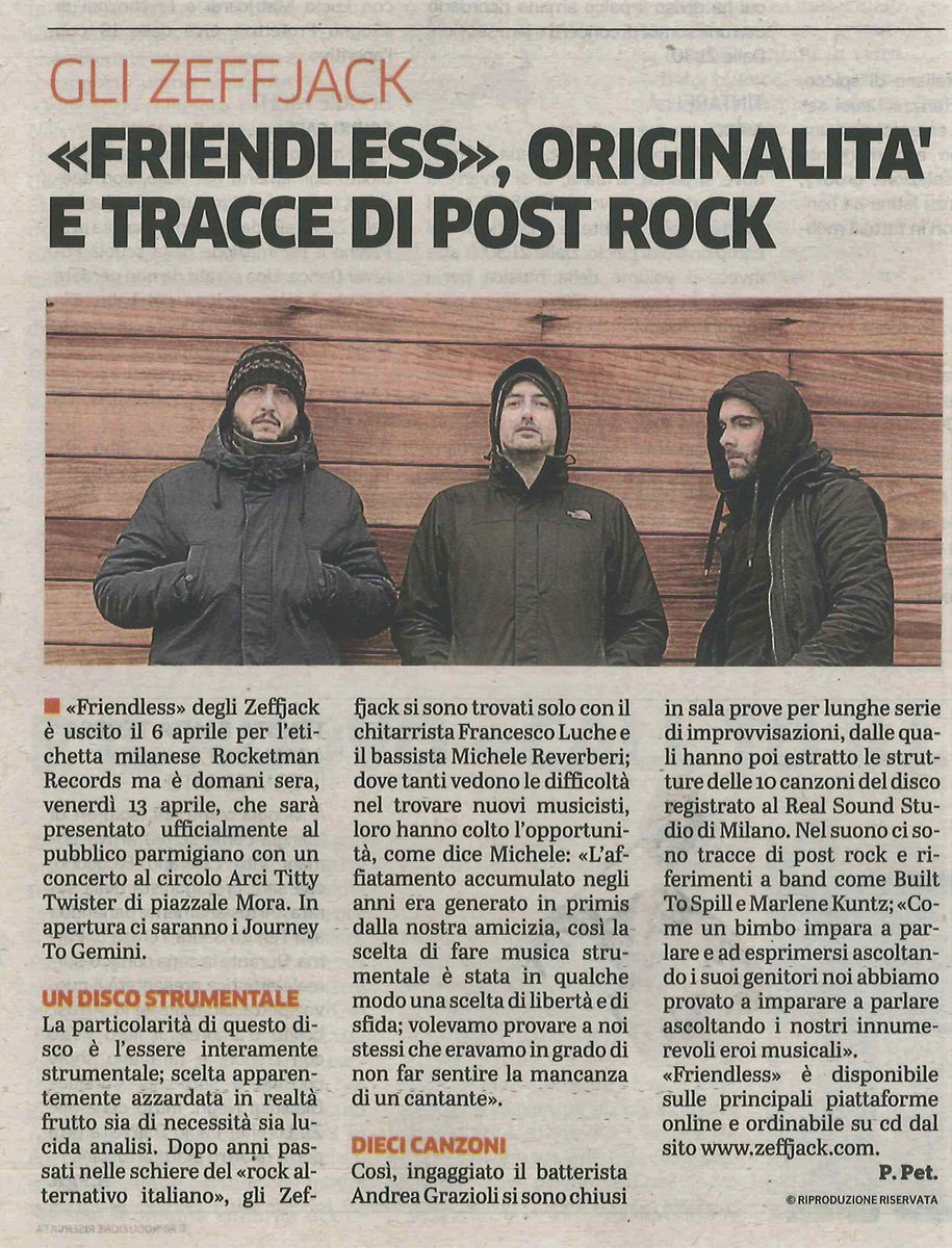 ZEFFJACK's tweet photo. Ci trovate anche su INSTAGRAM qui si parla un po di Noi.
https://t.co/7kVmQr7Nqs
#zeffjack #gazzettadiparma #rock #postrock #music #friendless https://t.co/ZnJ9CEsysI