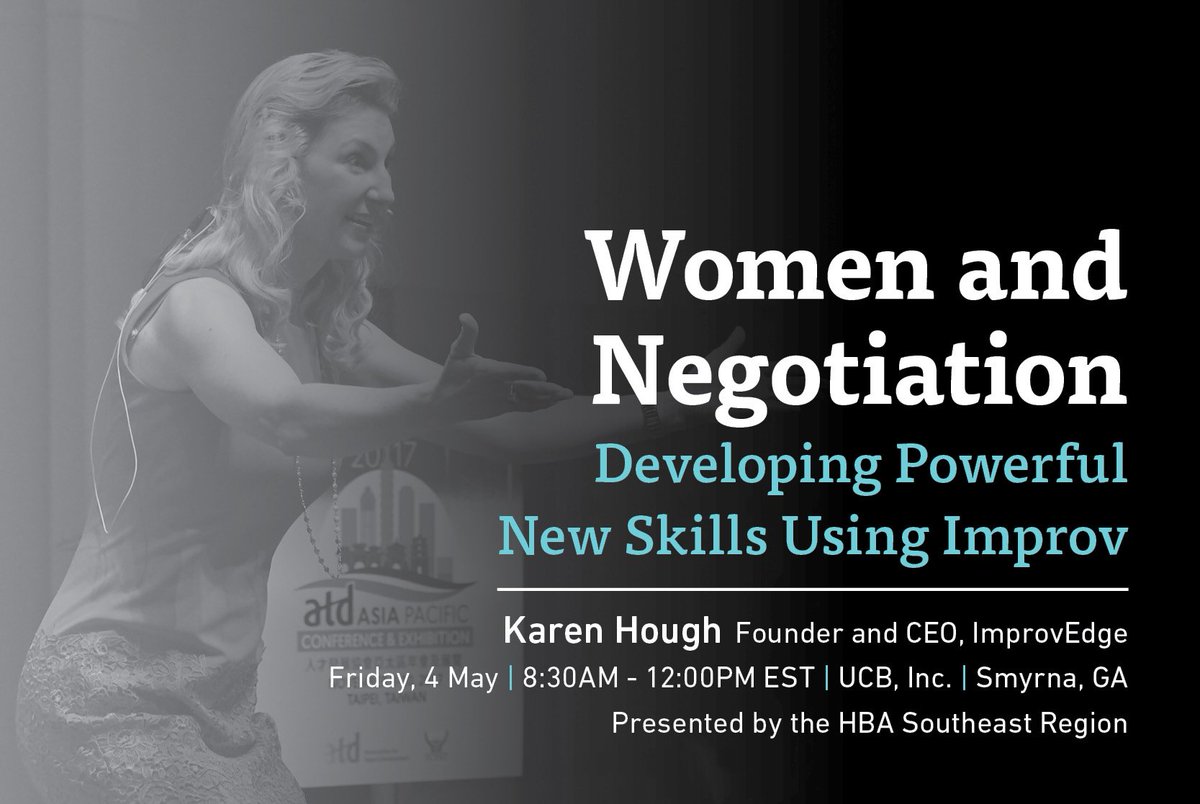 HBAnet's tweet photo. Learn powerful new negotiation skills using improv! HBA is so excited to bring the highly-interactive @improvedge world-class training to Atlanta! Don't miss this opportunity to learn from @karenhough #HBAimpact https://t.co/sq5BK0CZrO https://t.co/RYuPwiaVhd
