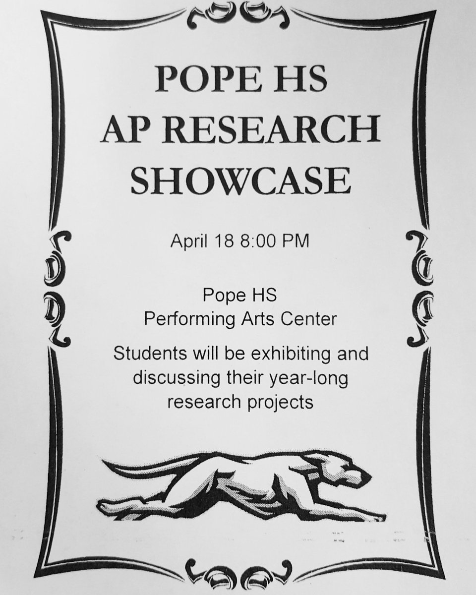 PopeHS1's tweet image. Don't miss the AP Research Showcase on 4/18 @ 8pm in the PAC. Students will be discussing their year long research projects. #apseminar #apscholars #cobbsuccess