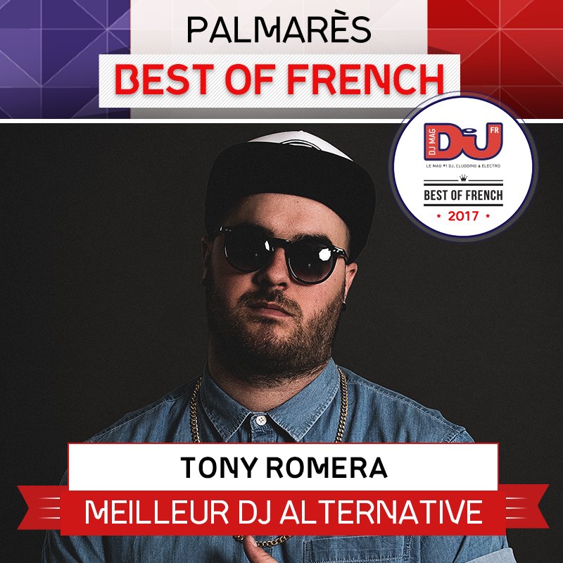 djmagFR's tweet photo. Le lyonnais @TonyRomera est selon vous le Meilleur DJ "Alternative" français. "Alternative" au sens hybride et éclectique du terme ;)
Étaient aussi nommés dans cette catégorie @MydSound, @PointPointParis, @toxavanger
 &amp; @BallTrapMusic.
#BestOfFrench 🇨🇵️ https://t.co/b1QzIgw9MI
