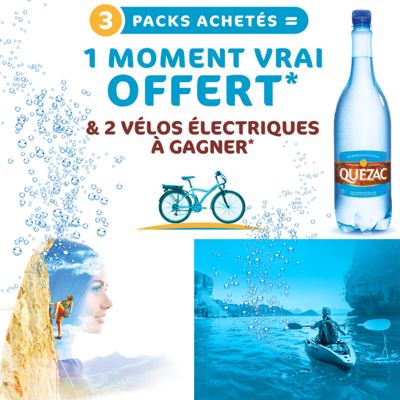 Jusqu'au 31 juillet, pour 3 packs achetés, Quézac vous offre un moment vrai... 
par ici pour plus d'infos : lesmomentsvraisquezac.fr