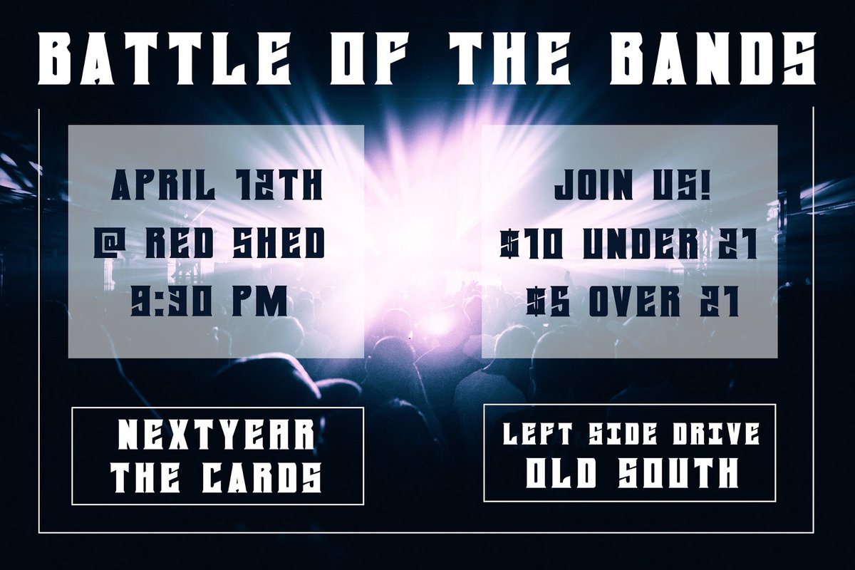TODAY IS THE DAY! Come join us TONIGHT for Battle of the Bands! Be there or be square 😎