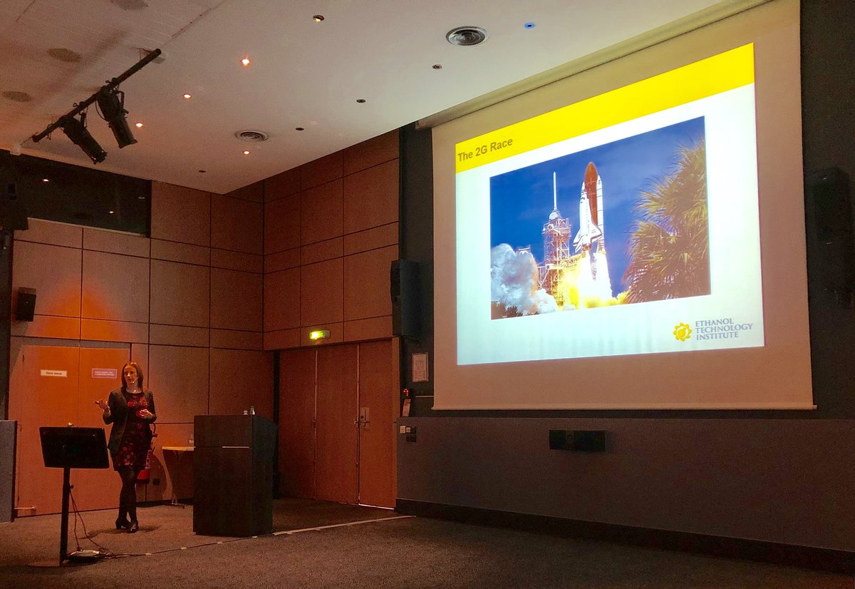 alcoholschool's tweet photo. Finishing up the day talking about cellulose. How do we get this complex feedstock into a form to be able to break down and ferment into ethanol? @Raquel_C5girl tells us the latest in pretreatment, enzymes and fermentation organisms to get this accomplished. #2ndGen #ASTLS18 https://t.co/TfAPfsQ2Sj