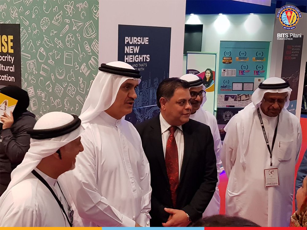 BITSPilaniDubai's tweet photo. We were pleased to have Director General H.E Ahmed Abdul Karim Julfar visit our stall at #GETEX2018 and spend some brief moments with us. #BITSDubaiAtGETEX https://t.co/kfKx6GWFpp