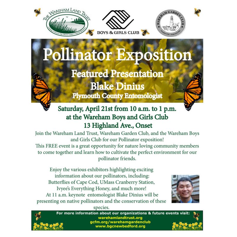 WarehamLT's tweet photo. Pollinator Expo! April 21st, 10:00-1:00. More info on our website, https://t.co/DBJAQiI9vq and facebook: https://t.co/i4ag0cdtgP https://t.co/BuYCAU1txB