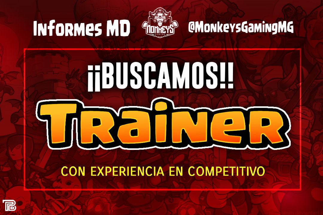 Andamos en busca de un Trainer. •Disponibilidad de horario.  •Experiencia en competitivo.

 ¡Informes MD! 📧🐒 
#MonkeysDomain  🐵😎