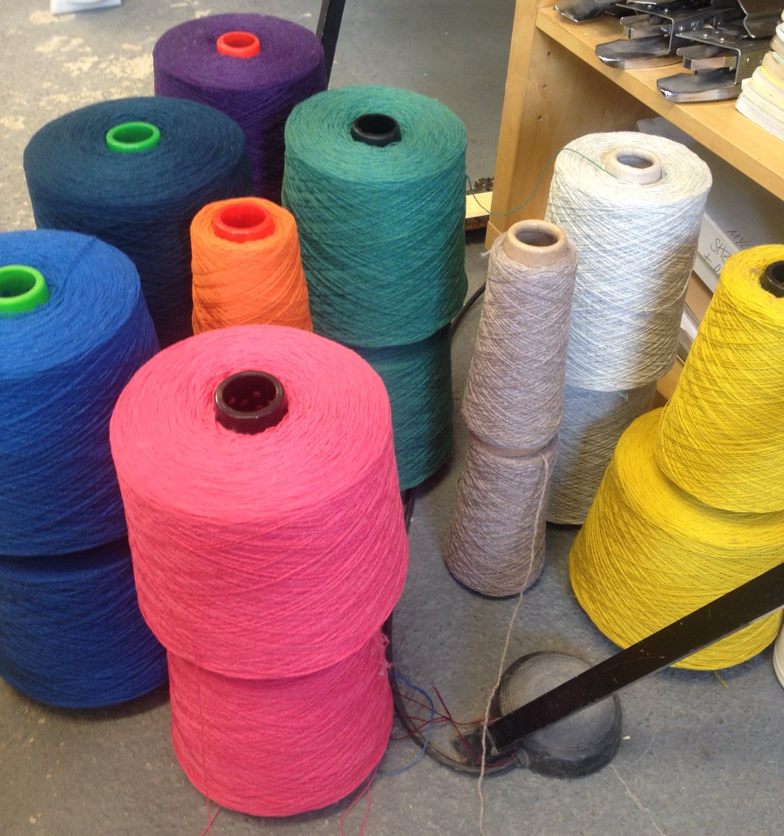 CatherineTough_'s tweet photo. All the colours on the Knitting machine this afternoon #Knitting #studio #design #textiles #textilesdesign #knit #knitwear #wool #yarn #knittingmachine #designer #eastlondon #hackney https://t.co/LO8Eb7iNq8
