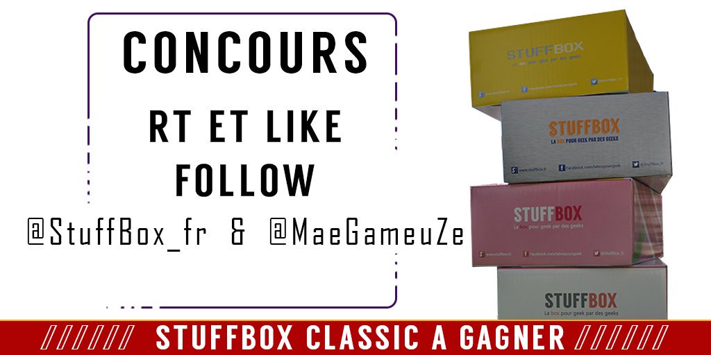 MaeGameuZe's tweet photo. 🎁GAGNE UNE #STUFFBOX 🎁
( 1 Tshirt exclusif / 1 Figurine Pop / Item 100% Geek )

Pour participer : 
➡️RT + FOLLOW @StuffBox_fr &amp; @MaeGameuZe 

🍀Fin du concours le 21/04 🍀 https://t.co/lP1BHD5zRJ