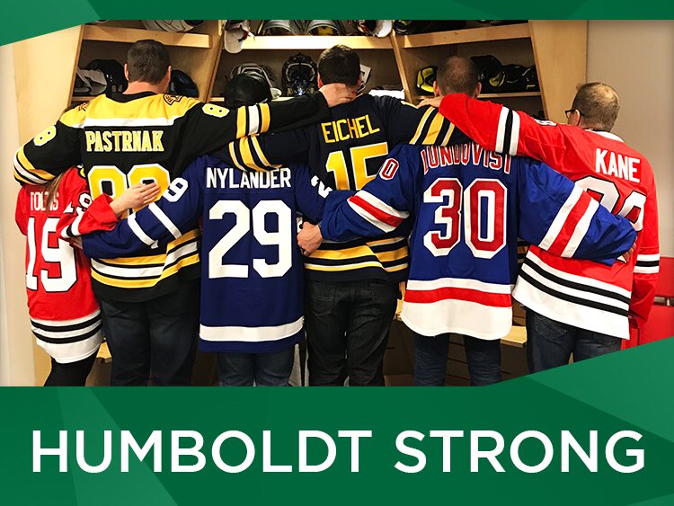 BauerHockey's tweet photo. #JerseysForHumboldt today at BAUER offices around the world. #HumboldtStrong #PrayForHumboldt https://t.co/WJk1gBXtbR
