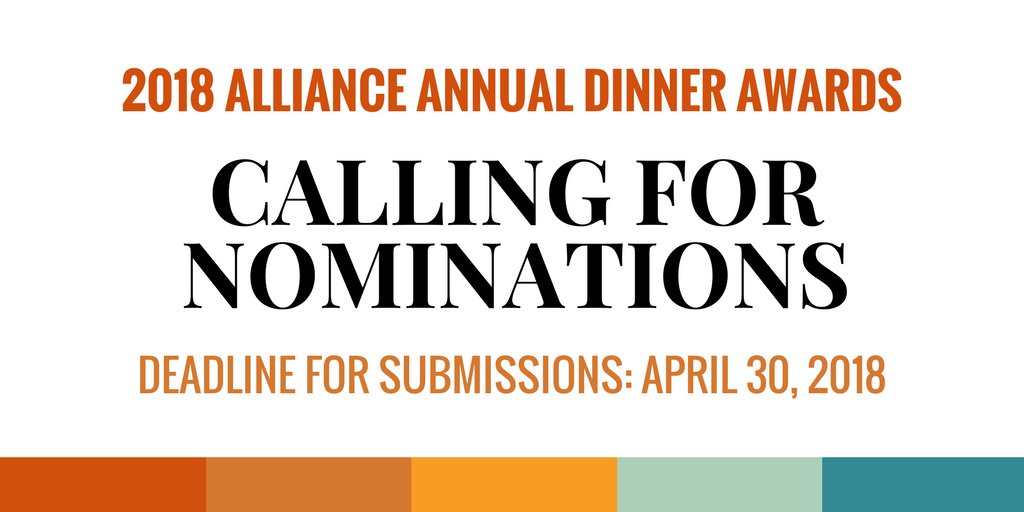 Nominations for 2018 Alliance Annual Dinner Awards are now open! Submit your nominations for an influential leader by 11:59 ET on April 30. Award recipients will be recognized on October 2 at our Annual Dinner in @EasternMarket. Learn more: allh.us/pDdC