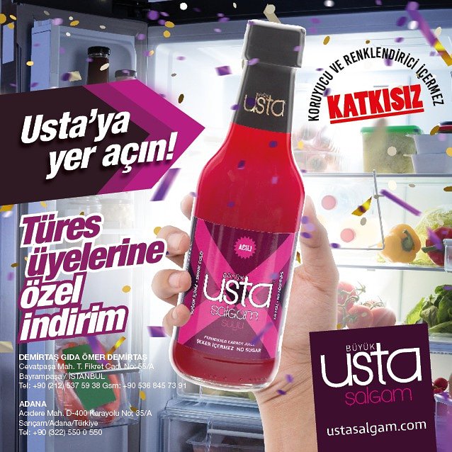 BÜYÜK USTA ŞALGAM'dan TÜRES ÜYELERİNE ÖZEL İNDİRİM!
<a href="/ustasalgam/">Büyük Usta Şalgam</a>  #türesüyesi #şalgam 
#adana #kebap #yemek #mutfak
#türkmutfağı #gastronomi #health