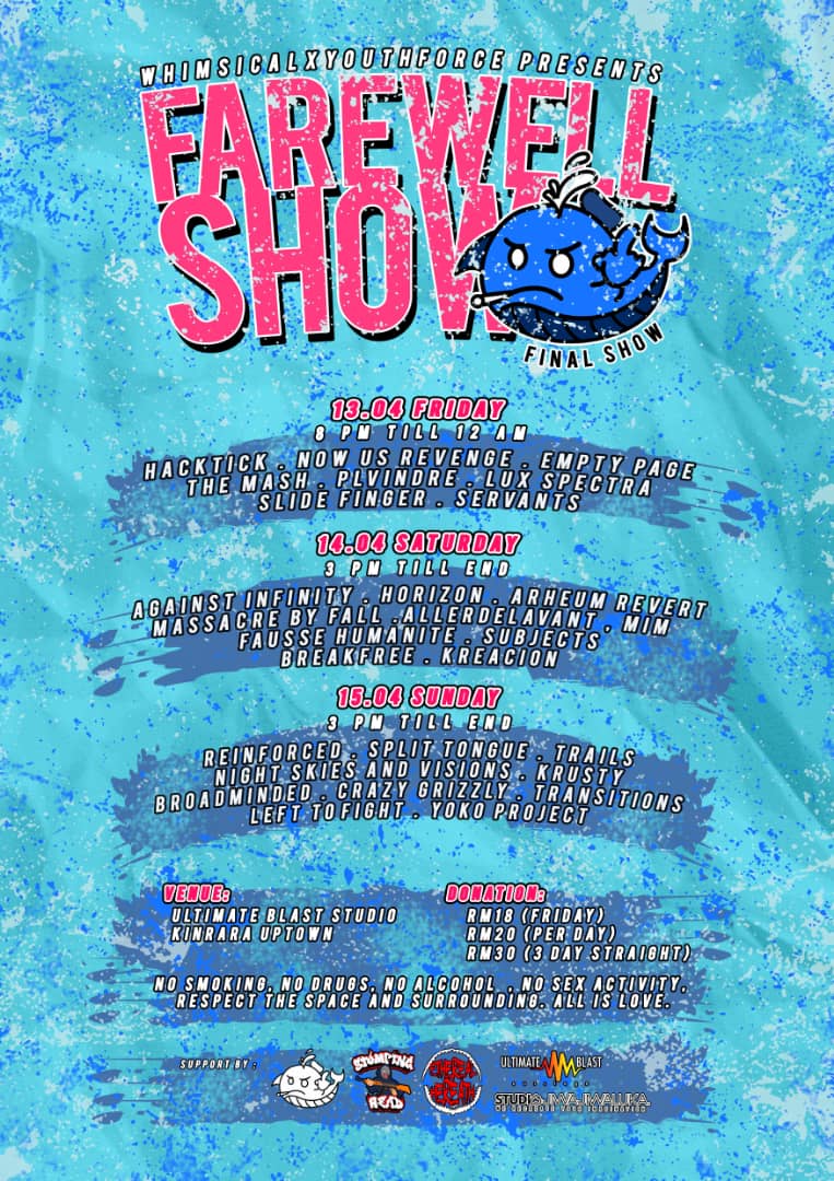 Jenn_Thompson's tweet photo. #SELANGOR TONITE-SUN April13-15 FAREWELL SHOW 8pm UltimateBlastStudio #KINRARAUPTOWN ft. @hacktickmusic @nowusrevenge @emptypagex @wearethemash @plvindre @lux_spectra @slidefinger2016 @servantsmy https://t.co/UoENW2zPx6