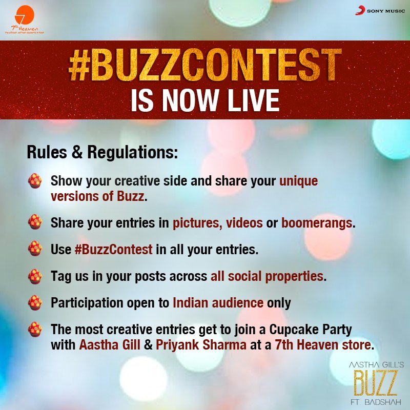 sonymusicindia's tweet photo. Creativity is all about breaking rulesโฆbut not the ones mentioned below. Follow them and partcipate in the contest now! #BuzzContest
@GillAastha @Its_Badshah @ipriyanksharmaa #7thHeaven
https://t.co/wmKtiyA5VQ https://t.co/uy65ZB154U