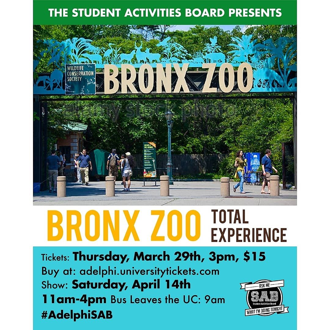 AdelphiSAB's tweet image. Last day to buy tickets to our last off campus trip of the semester! You're not going to find a better price then here. If you want to go see all the animals this Saturday buy your ticket now at adelphi.universitytickets.com #AdelphiSAB