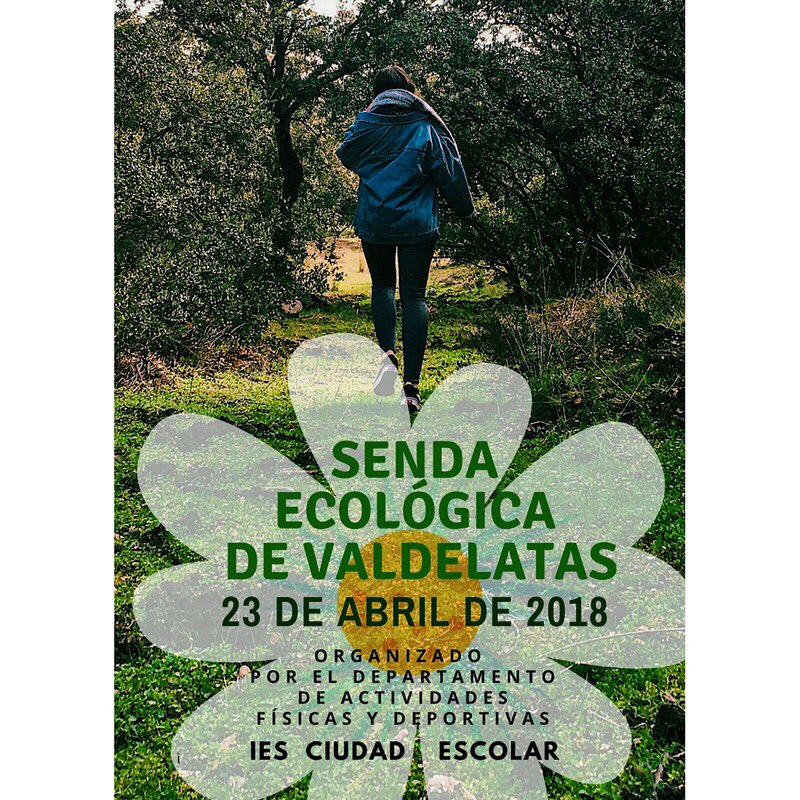 lauramdalonso's tweet photo. participa en la Senda Ecológica de 🌿🍃Valdelatas 🌳🌲que se celebrará el día 🌼23 de abril🌼 organizado por el Departamento de Actividades Físicas y Deportivas ⛹🏻‍♀️🤾🏻‍♀️en el I.E.S. Ciudad Escolar #sendaecologicadevaldelatas #iesciudadescolar #marketingdigital #gvec https://t.co/bpLrOODetq