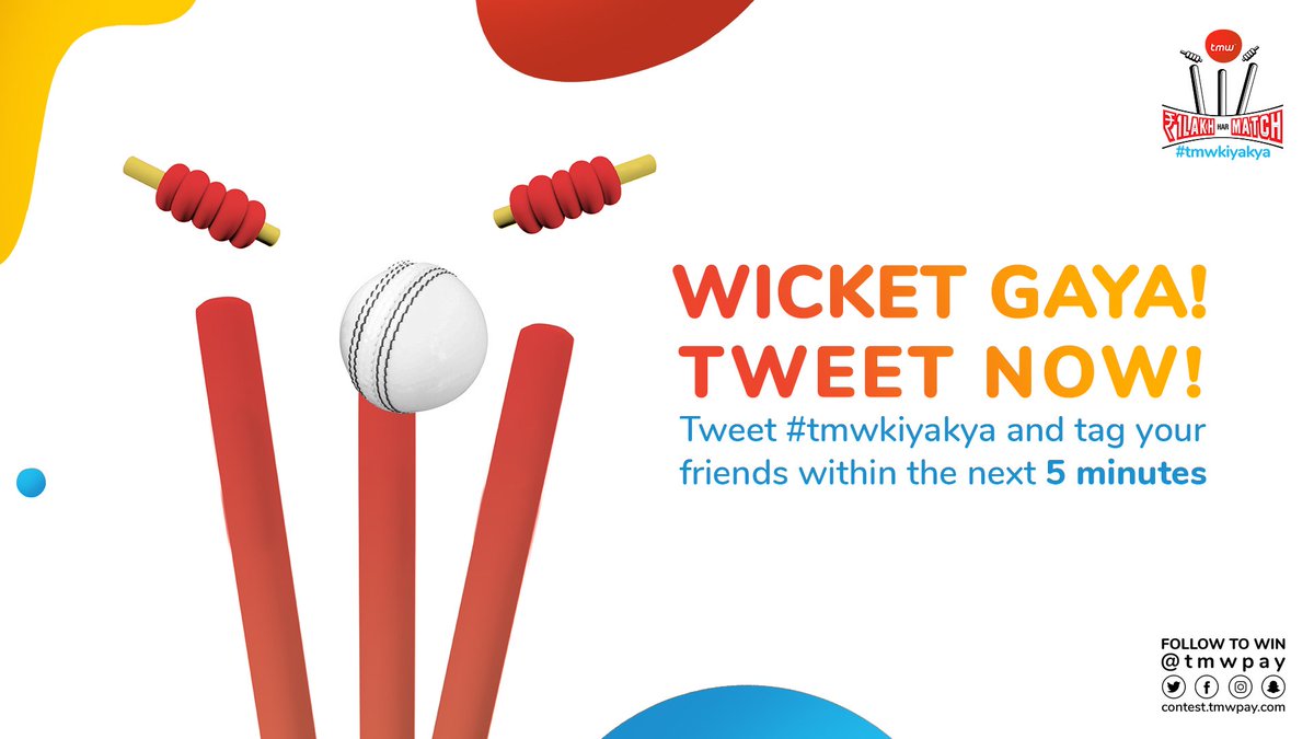 ☝🏻Oh! There goes the 1st wicket of the innings! You have 5️⃣minutes to tweet #tmwkiyakya and tag as many friends as you can! 

#T20 #ContestAlert #PlayNow #WicketGaya