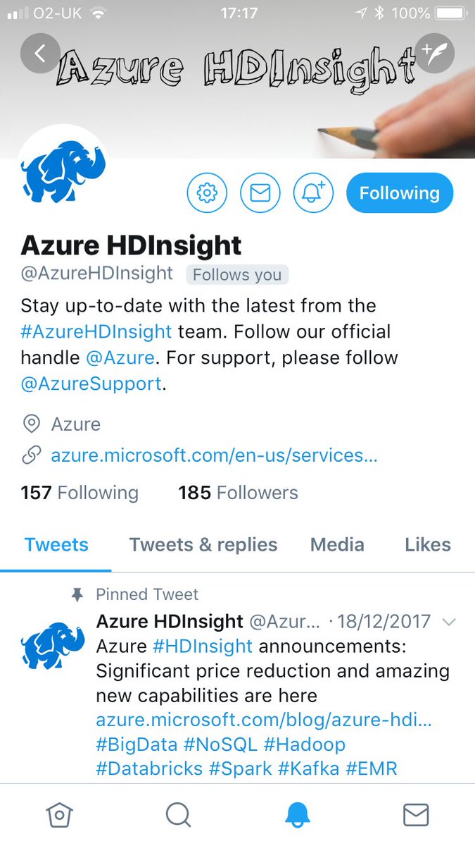Nice to get a follow from our namesake <a href="/AzureHDInsight/">Azure HDInsight</a>