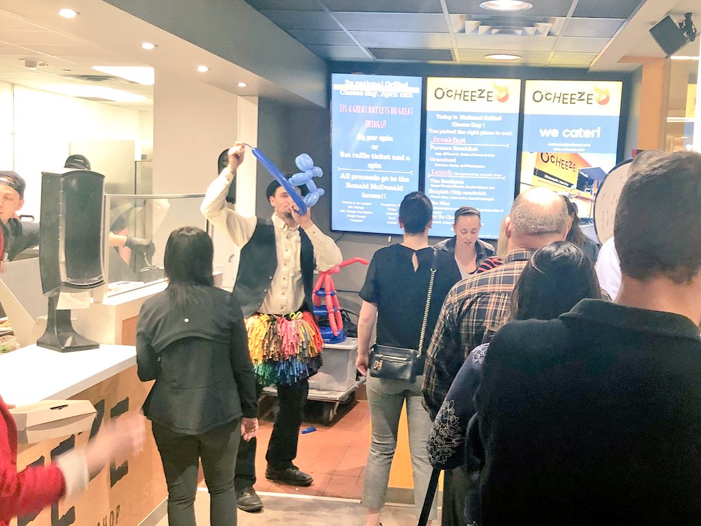 O_Cheeze's tweet image. We’re having a blast here celebrating! You want a blue puppy?! Okay! #NationalGrilledCheeseDay #howfun